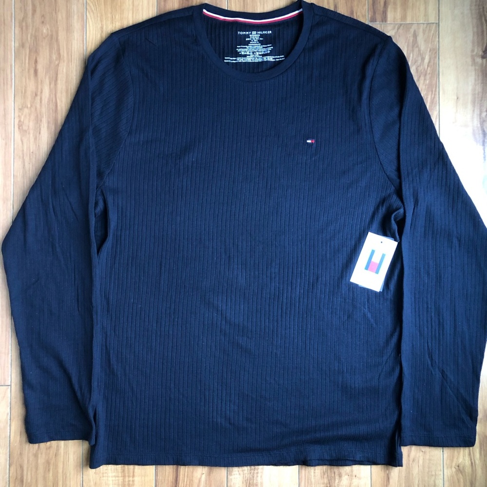 Tommy Hilfiger Men's Navy Ribbed Long Sleeve Shirt